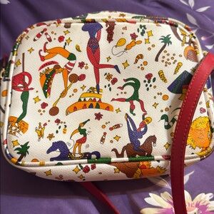 Piero Guidi Magic Circus Coated Canvas Crossbody Bag with Red Leather Trim
